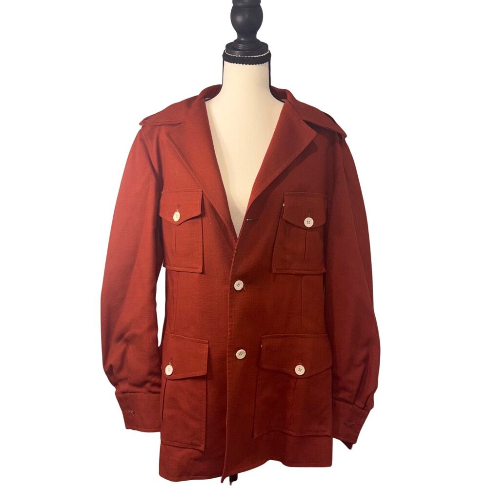 VNTG 70s Asher Leisure Safari Blazer Rust Red Disco Rock